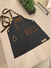 Load image into Gallery viewer, Unisex, Black Fabric Apron with Faux Suede Pockets