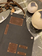 Load image into Gallery viewer, Unisex, Black Fabric Apron with Faux Suede Pockets