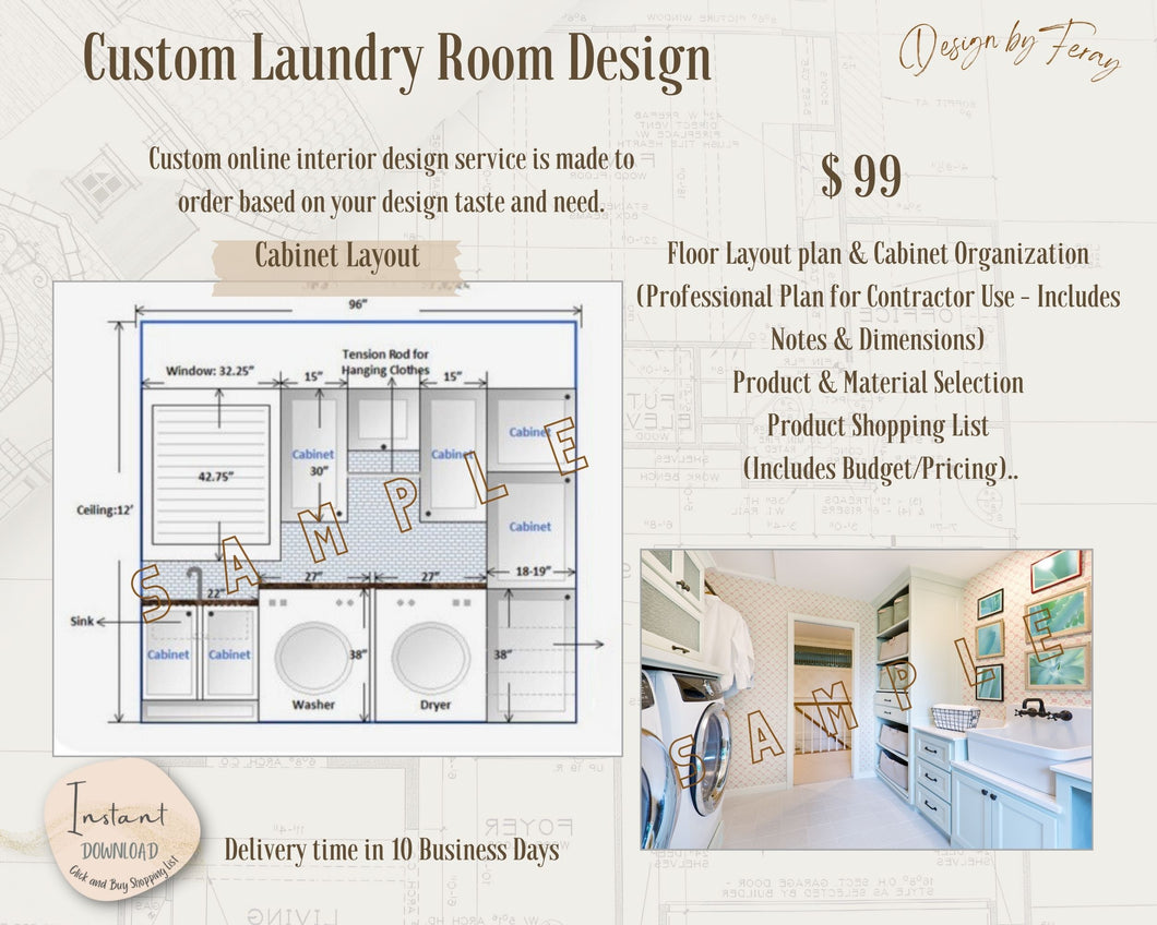Custom Laundry Room Decoration | Cabinet Layout Design | Virtual E-Design Service