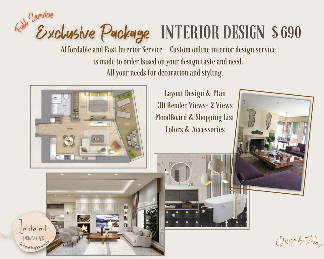 Exclusive Package Custom, Full Interior Design Package | Virtual Interior Design |E-Design