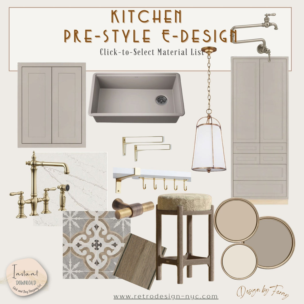Design Your Dream Kitchen: Kitchen Pre-Style  E-Design Moodboard and Shopping List