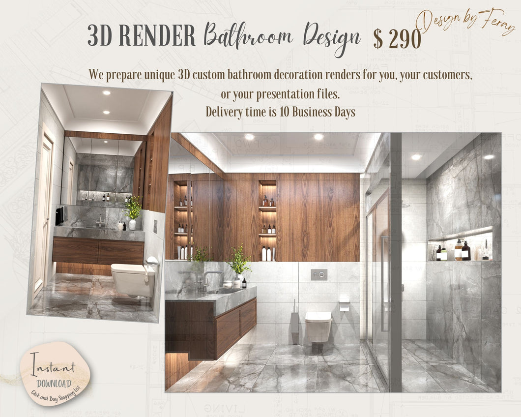 3D Custom Bathroom View Renders | Virtual Interior Design |E-Design