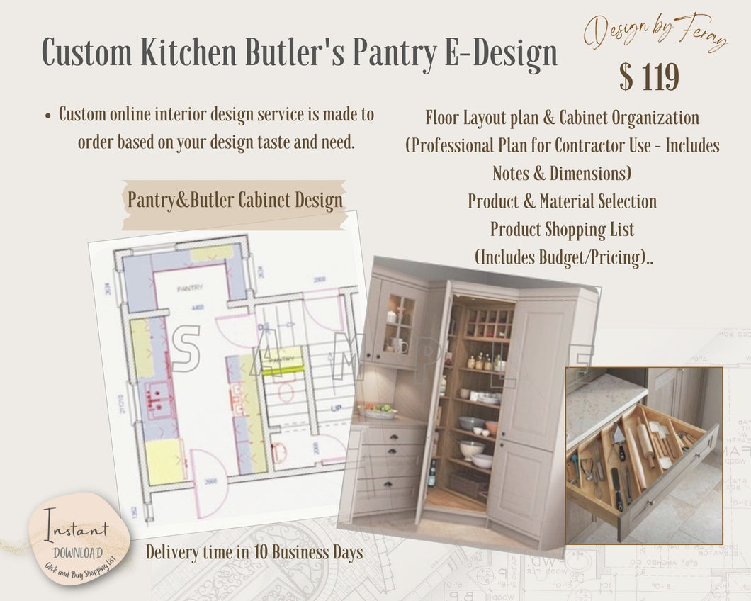 Functional Kitchen Butler's Pantry E-Design | Custom Virtual E-Design Service