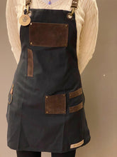 Load image into Gallery viewer, Unisex, Black Fabric Apron with Faux Suede Pockets
